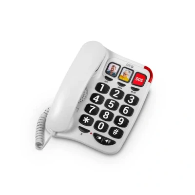 Obrázek SPC Comfort Numbers 2 telefon s pevnou sítí pro seniory velkými tlačítky, 3 přímé ukládání fotografií, velmi vysoká hlasitost, kompatibilní se sluchátky, světelný signál, montáž na stůl nebo