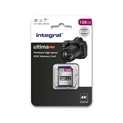 Obrázek Integral 128 GB SD karta 4K Ultra HD video prémiová vysokorychlostní paměťová SDXC až 100 MB/s V30 UHS I U3 třída 10