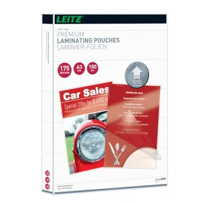 Obrázek Leitz laminovací fólie A3 175 mic, v extra silné prémiové kvalitě, balení po 100, lesklé, průhledné, zjednodušené vkládání díky UDT, iLAM, 74900000