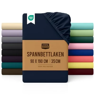 Obrázek Utopia Bedding napínací prostěradlo 90 x 190 cm námořnická modrá z kartáčovaného mikrovlákna 35 hloubka taška