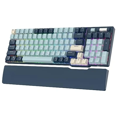 Obrázek RK ROYAL KLUDGE RK96 RGB Limited Ed, 90 % 96 kláves Triple Mode Bluetooth 5.0/2.4G/USB C mechanická klávesnice se softwarem a masivní baterií, Yellow Switch, lesní modrá, QWERTY