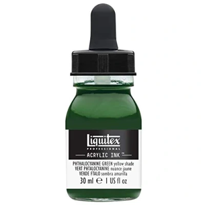Obrázek Liquitex 4260319 Liquid Professional akrylové barvy inkoust, 30 ml, vysoce pigmentovaná barva airbrush, ftalocyaninová zelená žlutá