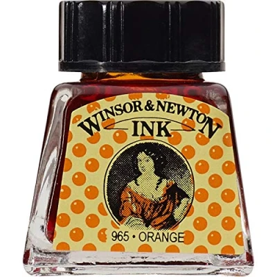 Obrázek Winsor &amp; Newton 1005449 Drawing Inks kreslicí tuš pro kaligrafy, ilustrátory, grafiky, umělce voděodolné barvy, vynikající průhlednost, láhev 14 ml oranžová