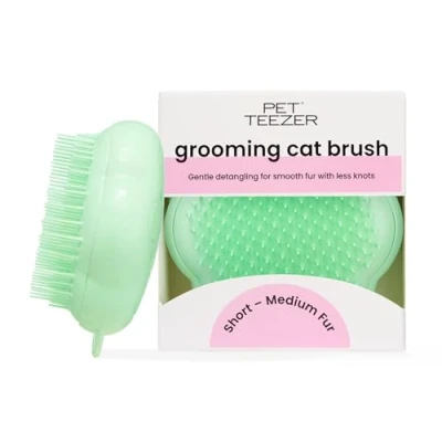 Obrázek Tangle Teezer Pet Katzenbürste für Katzen mit kurzem bis mittellangem Fell Pflegebürste zweistufigen Borsten, die Glanz und Glätte verleiht Grün