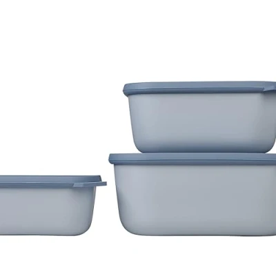 Obrázek Mepal Multimiska Cirqula Rectangular 3dílná sada dózy na potraviny s víkem vhodné jako úložný box, lednice, mraznička a nádobí do mikrovlnné trouby 750, 1500 &amp; 3000 ml Nordic Blue