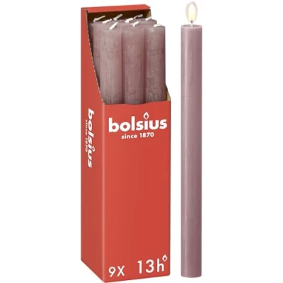 Obrázek Bolsius Rustikální svíce Altrosa 9 kusů 27 x 2. 3 cm délka hoření 13 hodin neparfémované obsahuje přírodní rostlinný vosk bez palmového oleje