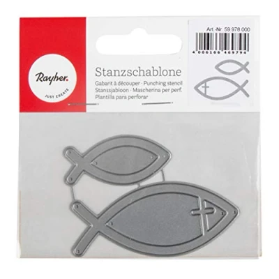 Obrázek Rayher Hobby 59978000 razicí šablona: ryby, 2 kusy, 4,5 x cm a 7 3 cm, 100% ocel, motiv k přijímání