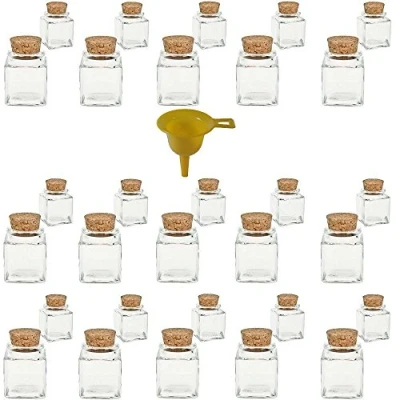 Obrázek Viva Haushaltswaren Gabriele Hesse e.K. 30 mini Gewürzgläser 50ml / Glasdosen mit Korkverschluss für Gewürze, Salz, Gastgeschenke, etc. inkl. einem gelben Einfülltrichter