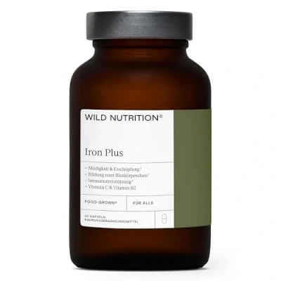 Obrázek Wild Nutrition Food Grown Iron Plus Jemný železný doplněk na podporu imunity a snížení únavy tablety železa vitamínu C pro zvýšení absorpce 30 kapslí