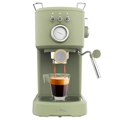 Obrázek Cecotec Espresso kávovar Compact Power 20 Retro Green 1100 W, bar, termoblokový systém, otočný parní hrnec, filtrační rameno s dvojitým výstupem a 2 filtry, 1,25 litru