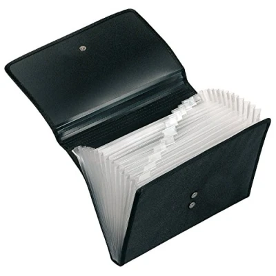 Obrázek VELOFLEX 4445880 Desky s přihrádkami Office, DIN A4, 12 přihrádek se štítky, magnetickým uzávěrem, pořadač na pořádek, černý