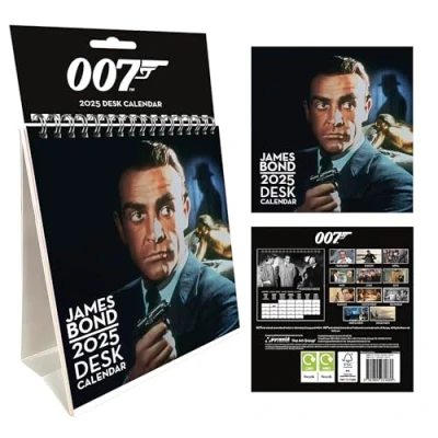 Obrázek Pyramid Stolní kalendář Jamese Bond 2025, 29,7 x 42 cm, měsíční plánovač pro fanoušky filmů v ikonickém designu bond, přehled, udržitelný pouze s papírovou obálkou