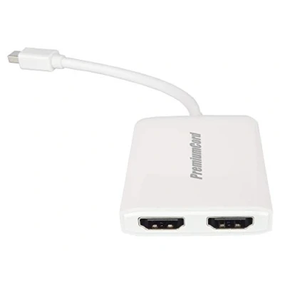 Obrázek Adaptér PremiumCord MST Mini DisplayPort 1,2 až 2X HDMI 2.0, rozšíření + zrcadlo 2 různé obrazovky, video 4K @ 30 Hz 2160p, rozlišení Full HD 1080p 60 Hz, 3D, bílé