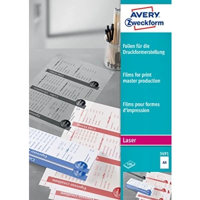Obrázek Avery Zweckform 3491. fólie pro Druckformer postavení (A4, s povrchovou úpravou, Stapelverarbeitbar, matné) 100 listů