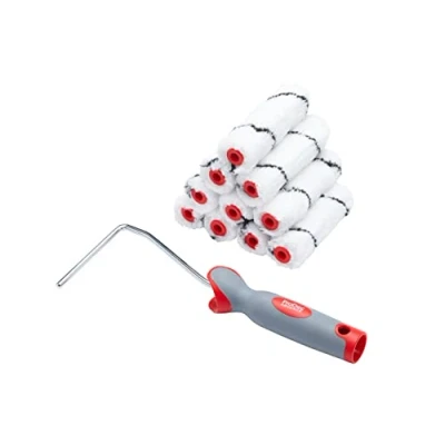 Obrázek ProDec Advance Mini barevné válečky se středním vlasem z mikrovlákna s rámem, 11 ks, 100 mm, pro hladký povrch při malování disperzními barvami a lazurami na vnitřních stěnách, stropech dřevě