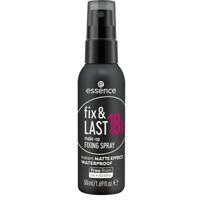 Obrázek essence fix &amp; LAST 18h make up FIXING SPRAY, transparentní, hydratační, dlouhotrvající, matný, pro citlivou pokožku, veganský, bez oleje, voděodolný, alkoholu, balení 1 ks (50 ml)