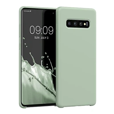 Obrázek kwmobile pouzdro kompatibilní se Samsung Galaxy S10 Plus / S10+ silikonové na mobil měkký povrch bezdrátové nabíjení šedozelené