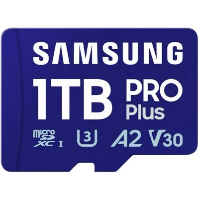 Obrázek Samsung paměťová karta pro Plus (2023) microSD + SD adaptér, 1 TB, UHS I U3, Full HD &amp; 4K UHD, 180 MB/s čtení, 130 zápis, smartphone, akční kamera, ruční konzole, MB MD1T0SA/EU