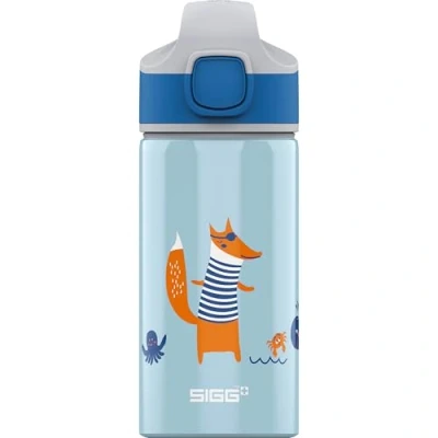 Obrázek SIGG Hliníková láhev na pití pro děti Miracle Fox s brčkem zabezpečená proti vytečení lehká jako pírko bez BPA certifikováno neutrální klima škola &amp; sport světle modrá