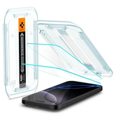 Obrázek Spigen Skleněná ochranná fólie tR EZ Fit kompatibilní s iPhone 16 Pro, 2 kusy, odolná proti poškrábání, tvrdosti 9H