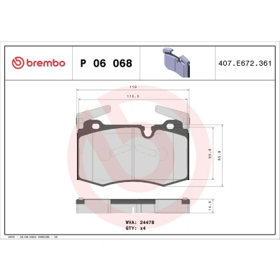 Obrázek Brembo P 06 068 sada brzdového obložení, kotoučová brzda (4dílná)