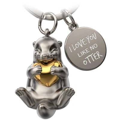 Obrázek FABACH přívěsek na klíče Otter Otty se srdcem talisman pro štěstí dárky přítelkyni partnerské láska páry výročí rytina I love you like no otter, Zlatá, Moderní