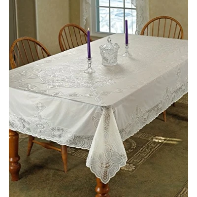 Obrázek Violet Linen Tischdecke, Vinyl, Spitze, Betenburg, rechteckig, 152,4 x 264,2 cm, Beige