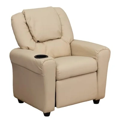 Obrázek Flash Furniture Vana Lehnsessel für Kinder, modern, beiges Vinyl, mit Becherhalter und Kopfstütze