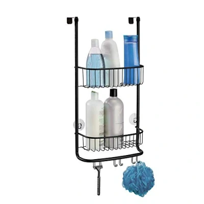 Obrázek iDesign panier de rangement à suspendre, petit valet douche en métal avec 2 paniers et 3 crochets doubles, bain pour cabine douche, noir