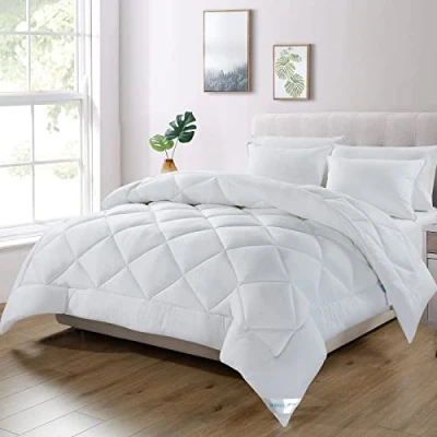 Obrázek WAVVE Přikrývka 240 x 260 cm celoroční deka 4 roční období, prošívaná 300 gsm mikrovlákno 240, super měkká na spaní, prodyšná bílá