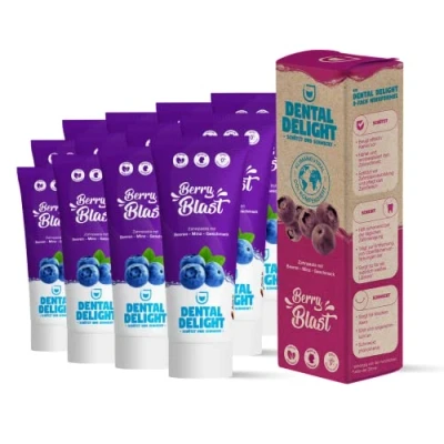 Obrázek Dental Delight Berry Blast 12 x ovocná zubní pasta borůvková máta veganská neutrální, bez mikroplastů, 900 ml