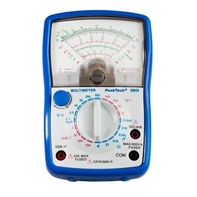 Obrázek PeakTech Analogový multimetr; Cat III 600 V; ampérmetr 10A DC; voltmetr 500V AC/DC; Ohm metr; zkoušečka průchodnosti, 1 kus, P 3201, modrý