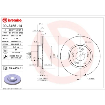 Obrázek Brembo 09.A455.11 Bremsscheibe mit UV Lack (Set 2 Stück) vorne