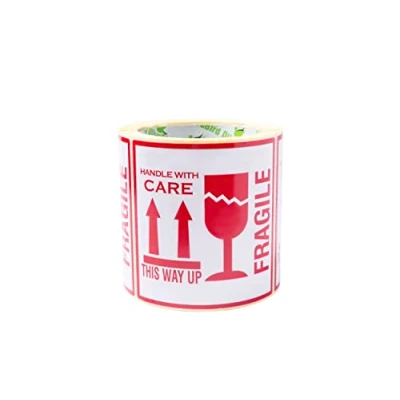 Obrázek OliveBird 100 křehkých nálepek Fragile Sticker &quot;Fragile. This Way Up. Handle With Care&quot;, etikety, velké 10 x cm White red kusů