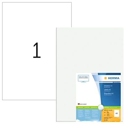 Obrázek HERMA 8692 univerzální etikety, 100 listů, 297 x 420 mm, 1 na arch A3, kusů, samolepicí, potisknutelné, matné, prázdné papírové lepicí etikety samolepky, bílé