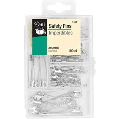 Obrázek Dritz 1480 Assorted Safety Pins with Storage Box Sicherheitsnadeln mit Aufbewahrungsbox aus Kunststoff, Sortiert, 100 Stück, Vernickelter Stahl und Messing, Verschiedene Größen