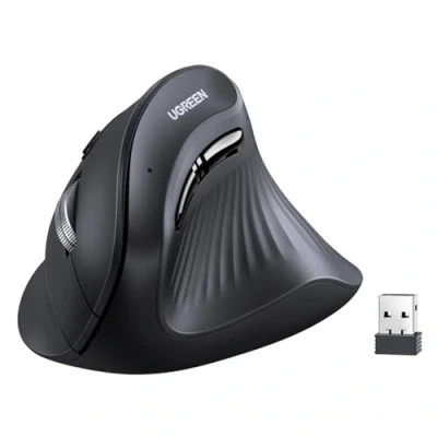 Obrázek UGREEN vertikální ergonomická myš bezdrátová (BT 5.0+2.4G) s 6 tlačítky, 1000/1600/2000/4000 DPI, prevence proti rameni myši, kompatibilní PC/notebook/tabletem /