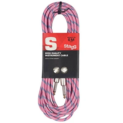 Obrázek High Quality Instrumentenkabel Vintage Tweed Pink 6 metrů 2x jack 6,3 mm kabel na kytaru k