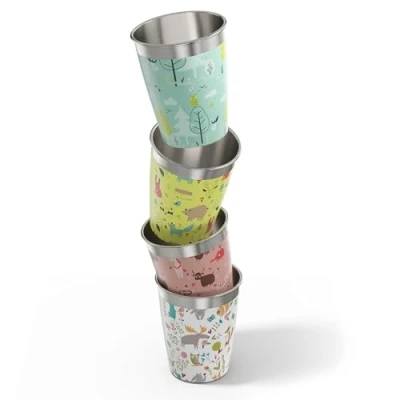 Obrázek SIGG Sada dětských kelímků (4 x 0,35 l), pohárky na pití pro děti ve 4 pestrých designech chlapce a dívky, praktické kelímky z ušlechtilé oceli doma i cestách