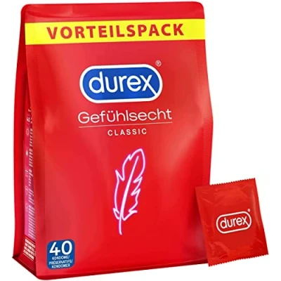 Obrázek Durex Citlivé kondomy, velmi jemný kondom pro intenzivní pocit, 40 kusů, z gumy