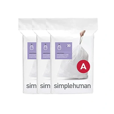 Obrázek simplehuman CW0250 Code A přesný sáček na odpadky, 4,5 litru, 3 x balení po 30 (90 kusech), bílý plast