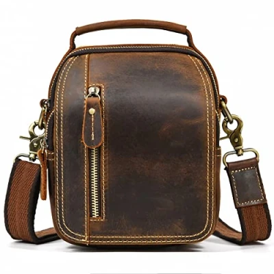 Obrázek LUUFAN Vintage Leder Umhängetasche, Kuriertasche, für Herren, Reisen, Business, Crossbody Tasche, Gürteltasche, braun, M, Umhängetaschen