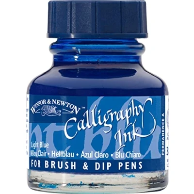 Obrázek Winsor &amp; Newton 1111350 kaligrafické tušle (pro plnicí pero nebo psací pera, lze navzájem míchat, stálobarevná, odolná barva) 30 ml láhev světle modrá