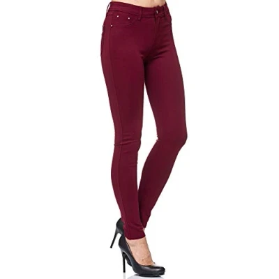 Obrázek Elara Dámské strečové kalhoty Jeggings Skinny Fit Chunkyrayan, Víno Boston