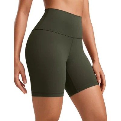 Obrázek CRZ YOGA Butterluxe dámské cyklistické kalhoty krátké sportovní s vysokým pasem jóga letní šortky běžecké fitness 6. 3/10/15/20 cm, Olivová zelená, 38