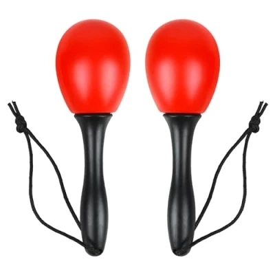 Obrázek A Star Malý pár vajec Maraca z plastu 12 cm šejkr chrastítko, bicí rytmický nástroj červený