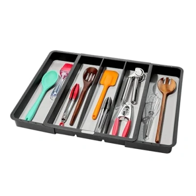 Obrázek madesmart Erweiterbares Utensilien Tablett Granit, klassische Kollektion, 5 Fächer, Küchen Organizer, weiches Grifffutter, leicht zu reinigen, BPA frei