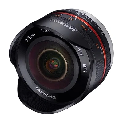 Obrázek Samyang MF 7,5 mm F3,5 Fisheye MFT černý APS C senzor, 180 úhel obrazu, ideální pro reportáž a úzké prostory, skleněné čočky zušlechtěné UMC, kompaktní konstrukce vč. pouzdra