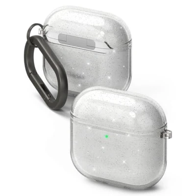 Obrázek Ringke Air Case kompatibilní s AirPods 4 pouzdro, třpytky blyštivý Bling čirý měkký flexibilní nárazuvzdorný odolný proti poškrábání Lehké ochranné pouzdro karabinou pro 4. Generace
