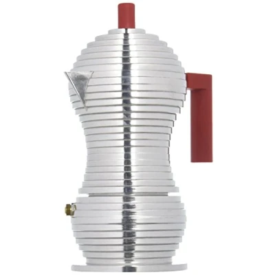 Obrázek Alessi MDL02/3 R Pulcina kávovar na espreso litinový hliník Rukojeť a knoflík z PA, červená. 3 šálky